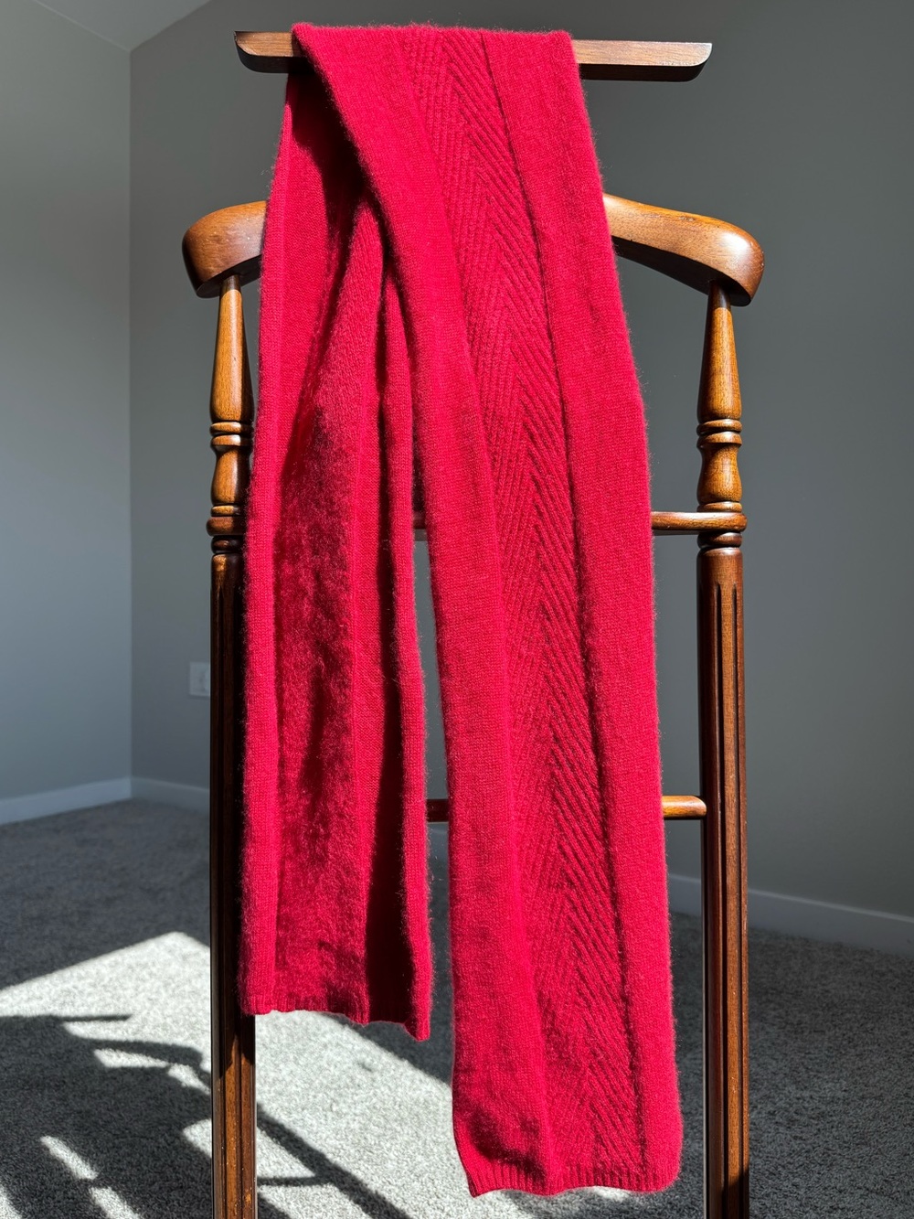 Nordstrom 100% Cashmere Red Cable Knit Scarf Soft Luxury Winter Wrap